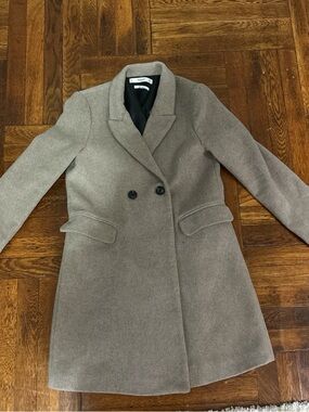 Mango Double-Breasted Taupe Pea Coat